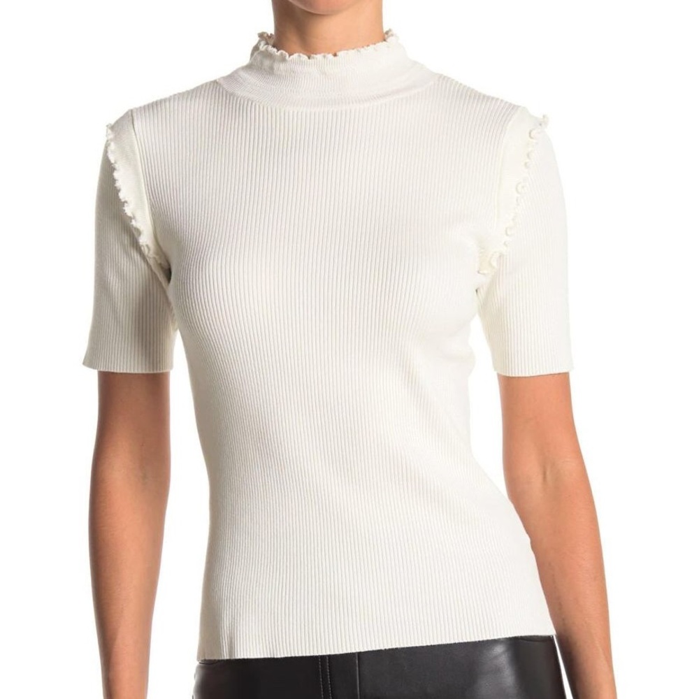 Mock-neck ruffled sweater